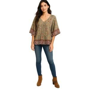 Vintage Unity World Wear Boho‎ Paisley Kimono Sleeve Blouse Top Multicolor M